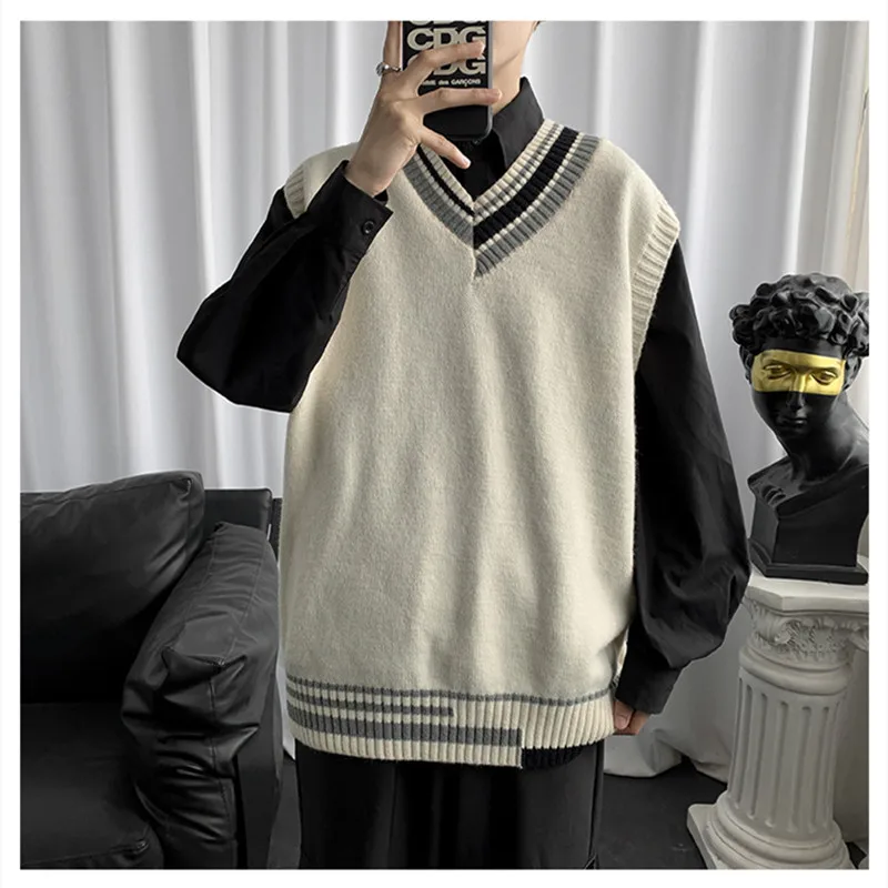 Men Sweater Vests Couple Preppy Oversize Cozy All-match Knitted V-neck  Sweaters Sleeveless Young Spring New Daily Simple Vest - AliExpress