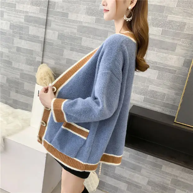 Распродажа, Blusas De Inverno Feminina, джемпер, кардиган, Feminino, 9457, вязаный кардиган с воротником, подходящим по цвету, с карманами, 70