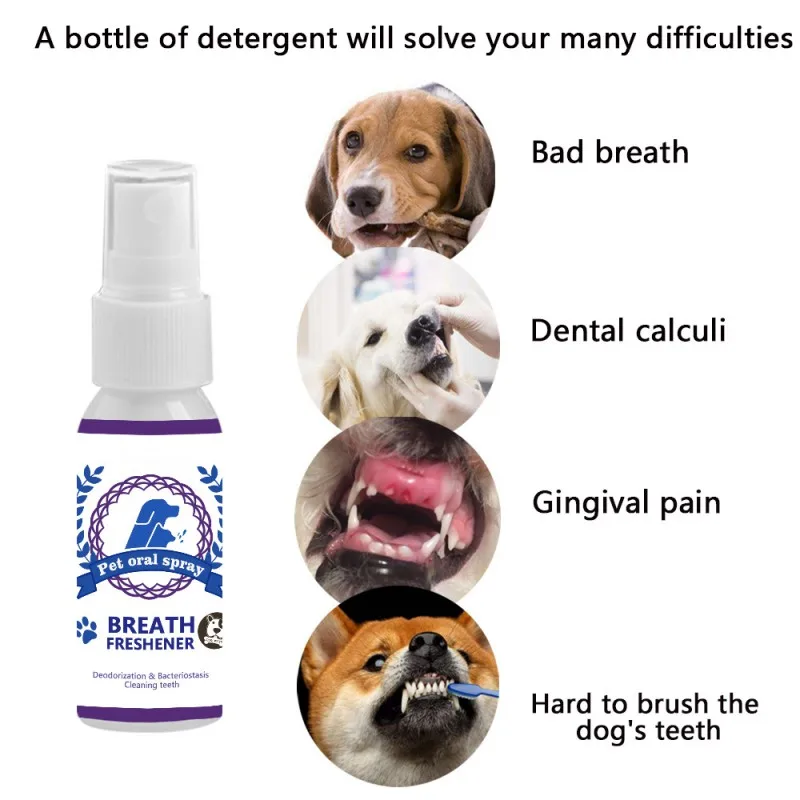 Очиститель ротовой полости для собак, Очищающий зубы, спрей, бактериостатический, устраняет неприятное дыхание, предотвращает полость рта, освежитель воздуха для домашних животных