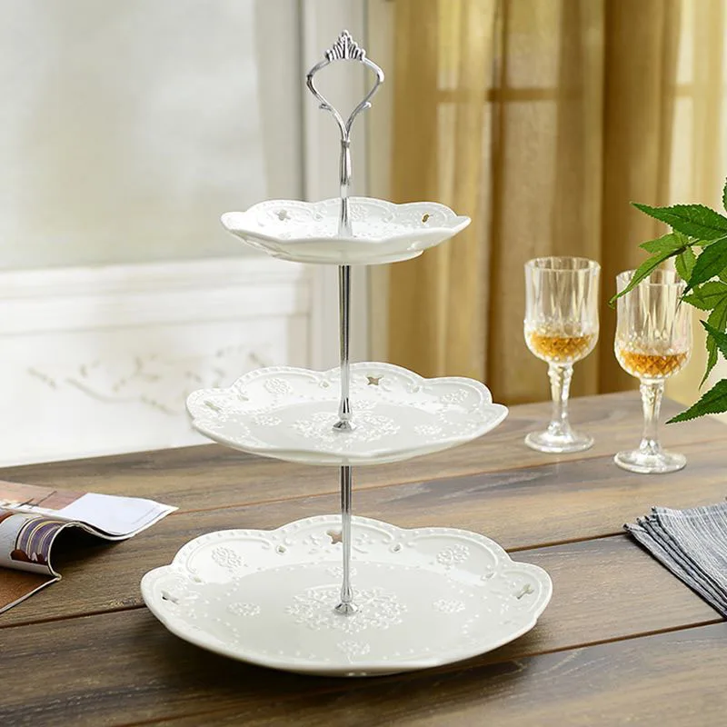 High Quality Zinc Alloy 2/3 Tier Cake Plate Stand Cupcake Fittings Silver Golden Wedding Party No Plate