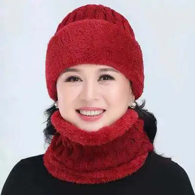 Зимние шапочки, шарф, шапка, Наборы для мужчин, двойной слой, бархат, сплошной цвет, толстый теплый шарф, Повседневная вязаная шерстяная шапка Skullies Beanies - Цвет: red