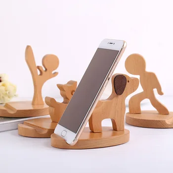 

Universal Wood Cartoon CellPhone Holder Rotatable Storage Racks Office Accessories Mobile Phone Seat Animal Shape Desktop Decor