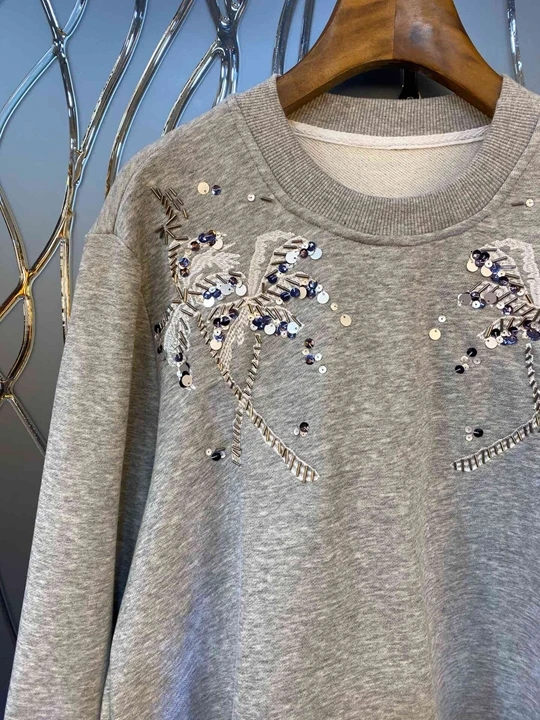 Early autumn new women's round collar irregular patchwork sequins decorative long-sleeved 100-jacket 1005