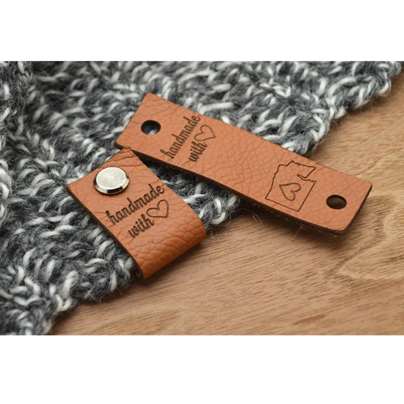 30pcs Sewing leather product label for Handcraft items Branding crochet Handmade tags Center fold knitted garment labels