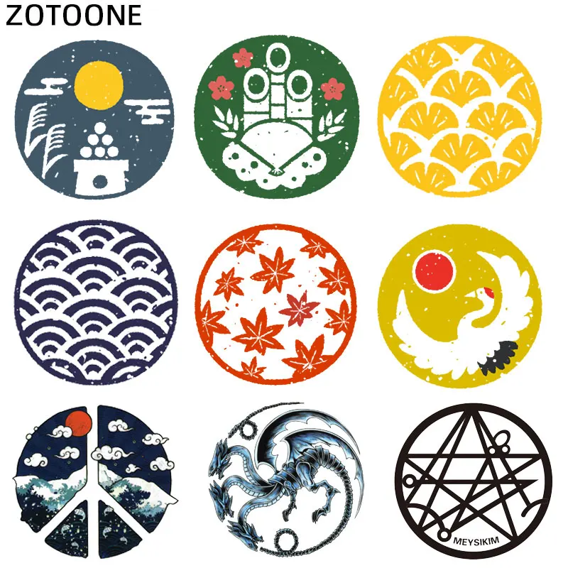 

ZOTOONE Circle Painting Patches Iron on Patch for Clothes Japanese Sticker for Kids Heat Transfers Applications DIY Appliques S