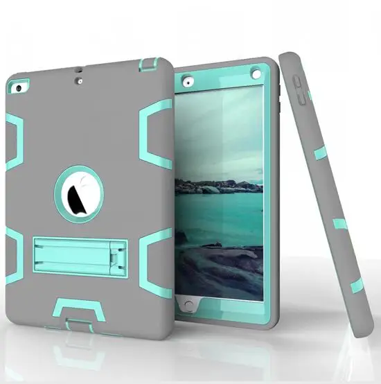 grey mint green Чехол для iPad Air 1 iPad 5 A1474, A1475 планшет, дети Безопасный сверхмощный силиконовый Жесткий противоударный Броня Гибридный трехслойный чехол-подставка - Цвет: grey mint green
