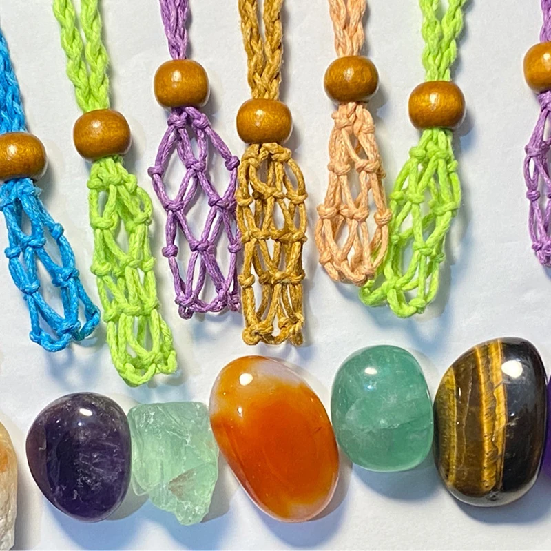 1pc Necklace Cord Empty Stone Holder Natural Quartz Crystal Raw Chakra Point Healing Fish Netted Indians Amulets Pendant | Дом и сад