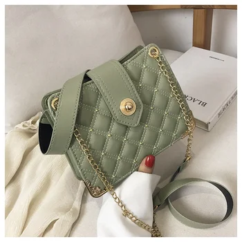 

Fashion women's bag Lingge embroidery thread single shoulder bag chain slant span bag multi-functional girl's small bag 2020 NEW