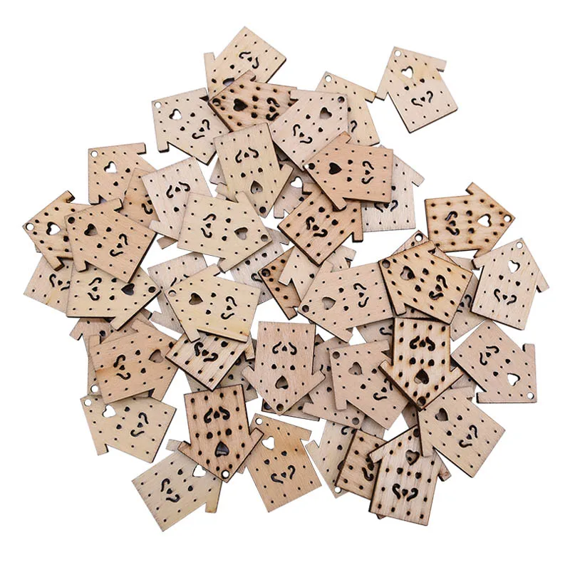 50pcs house 50/100 шт Мини деревянное украшение снежинки Колокольчик для елки DIY стол Конфетти рождественские украшения, подвески - Цвет: 50pcs house