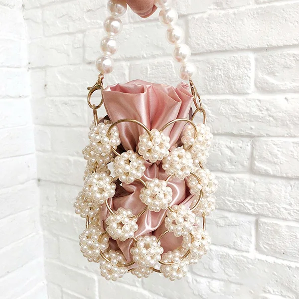 pink Открытые жемчужные вечерние сумки женские роскошные маленькие бисерные жемчужные клатчи кошельки и сумки Женская тканая сумка Свадебная вечеринка - Цвет: pink