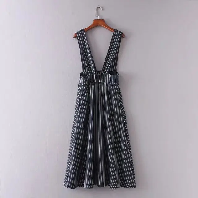 

2018 Spring Europe And America WOMEN'S Dress Slim Fit Reduction by Age Stripes Strap Dress 8035
