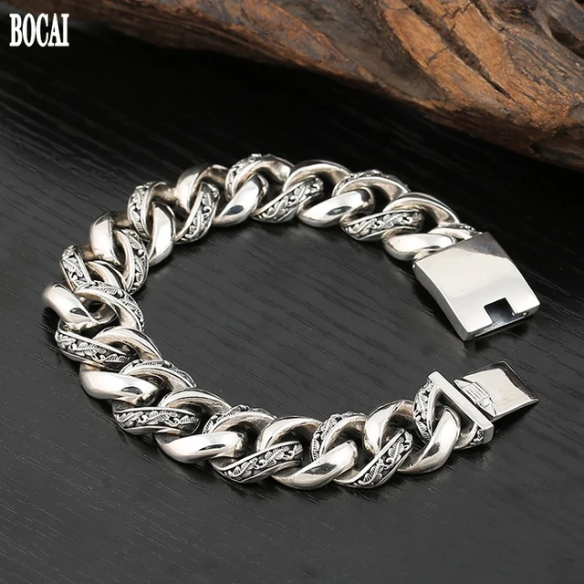 Bracelet Bracelet En Argent Sterling 925 Pour Pièce De Monnaie Ronde Pour  Femmes, Hommes, Chaîne Épaisse, Bracelet En Argent Thaïlandais, Cadeaux