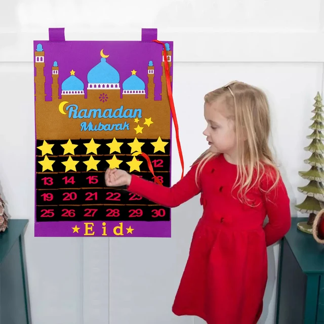 DIY Eid Mubarak Felt Ramadan Calendar With Pocket for Kids Gifts Countdown Calendrier  Ramadan 2023 Kareem