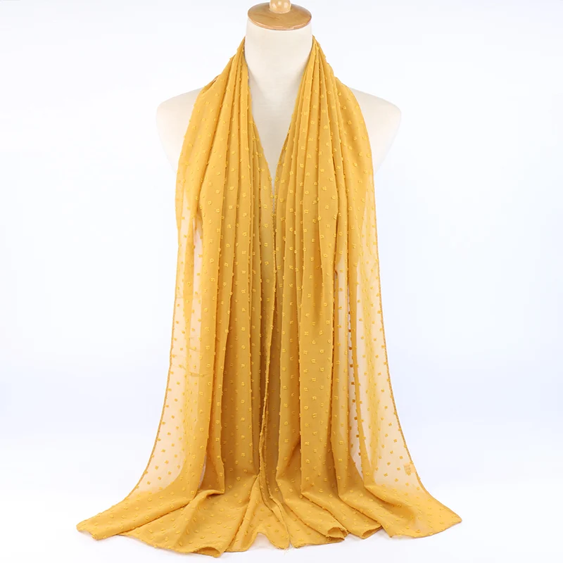 Роскошный шифоновый хиджаб-шарф с помпонами, Женская длинная шаль, мусульманский головной убор, макси исламский шарф 180*70 см - Цвет: 2