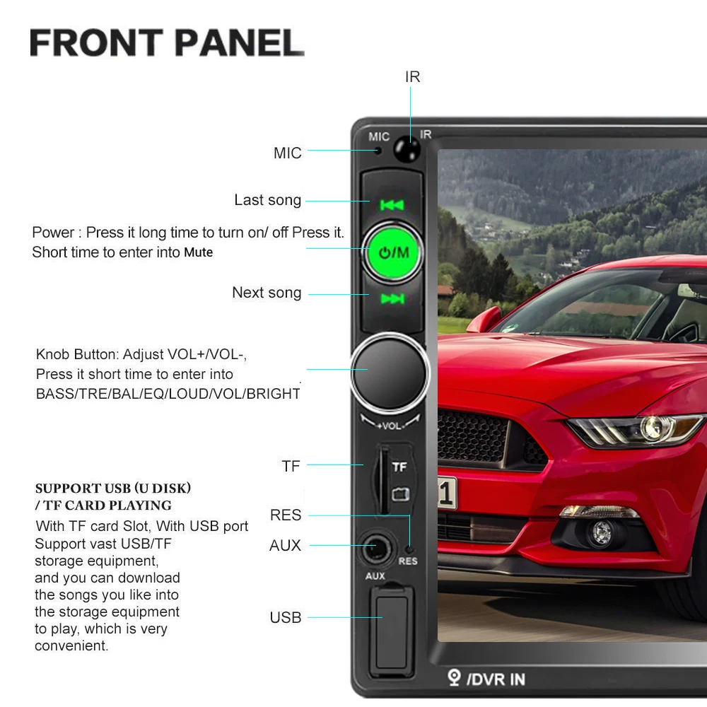 Podofo " HD 2 DIN Авторадио Android Mirrorlink 7010B автомобильное радио Bluetooth Автомобильный мультимедийный плеер FM USB AUX TF Авто аудио стерео