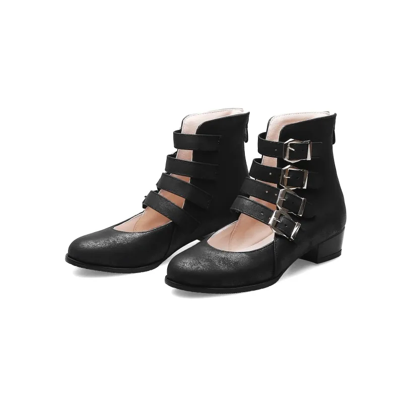 Новая женская обувь, ботинки ботильоны, сандалии женские в римском стиле с круглым носком черные, бежевые, коричневые ботинки Большие размеры 34-43