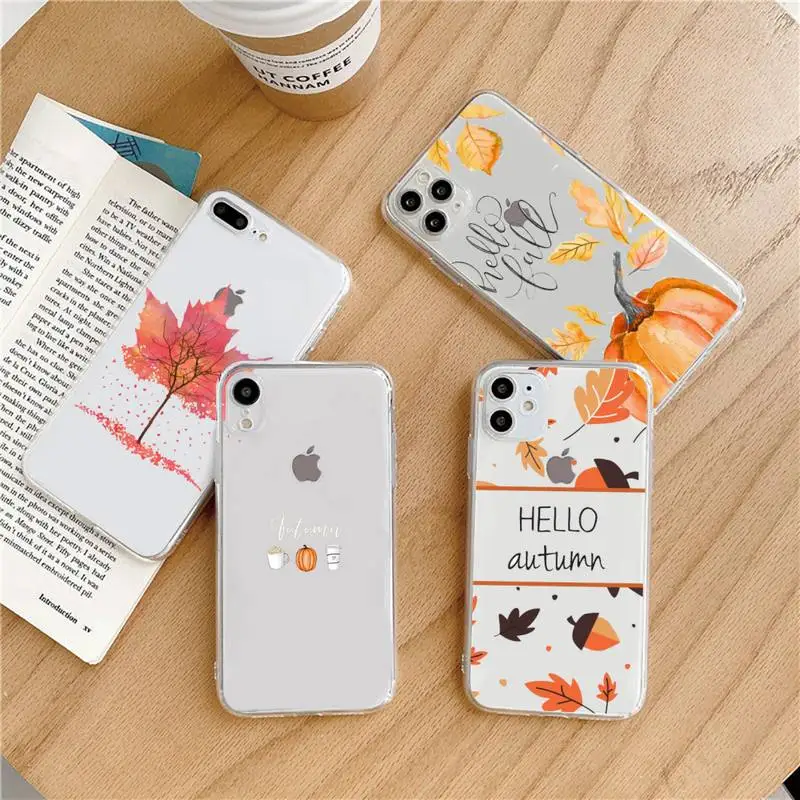 

Pumpkin happy autumn fall leaves Phone Case Transparent soft For iphone 5 5s 5c se 6 6s 7 8 11 12 plus mini x xs xr pro max