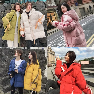 

2018 Winter New Style Loose-Fit Mid-length down Coat Cotton-padded Clothes Women's Korean-style Webbing Hooded Cotton Coat Women