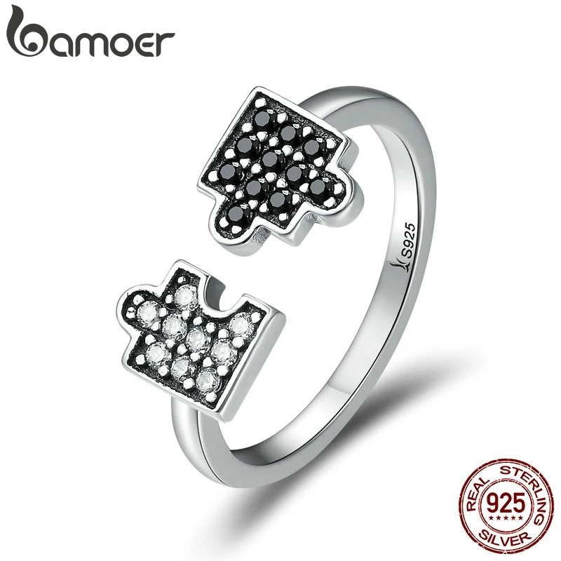 BAMOER Аутентичные 925 пробы серебряные Гламурные головоломки прозрачные CZ открытые, кольца на палец для женщин ювелирные изделия из стерлингового серебра SCR180