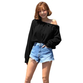 

Hoodies Solid Color Autumn Long Sleeve Slash Neck Clothes Woman Autumn Clothing Hoodie For Women