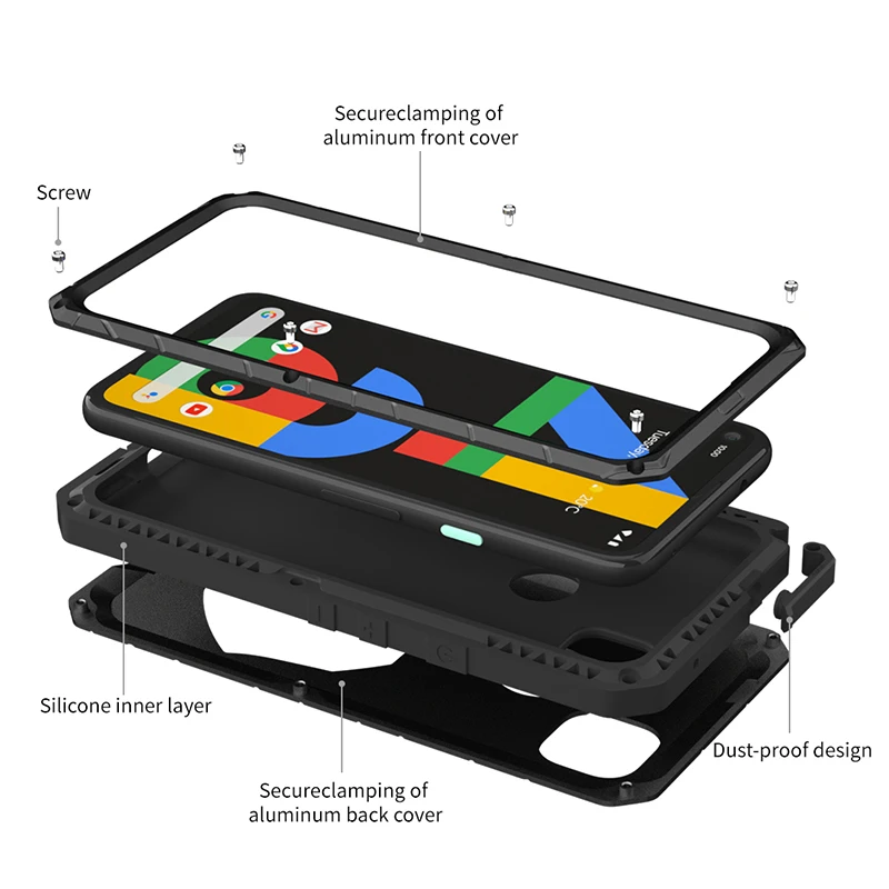 Для Google Pixel 4A 3A XL чехол из твердого алюминиевого металла закаленное стекло Защита