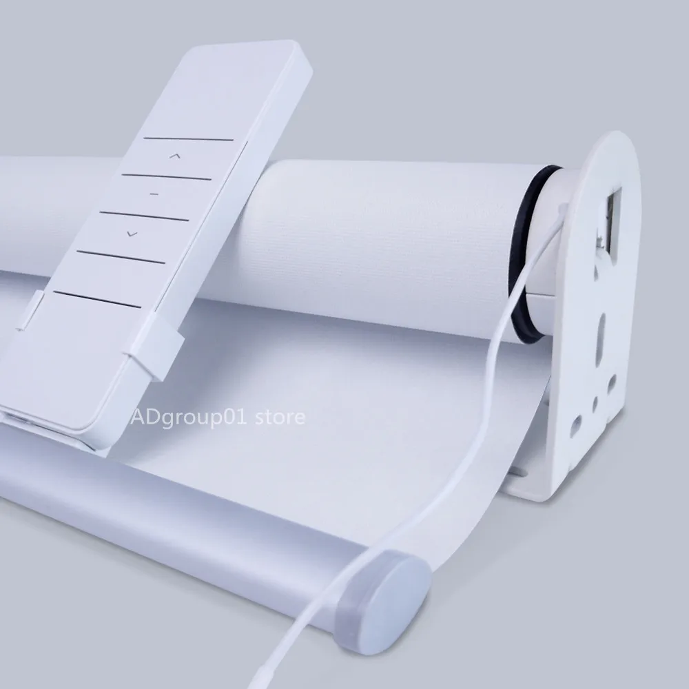 Motorized Smart Automatic Roller Blinds Remote Control Wireless Rechargeable 100% Blackout Window Shades for Home Office Customized Size White 2