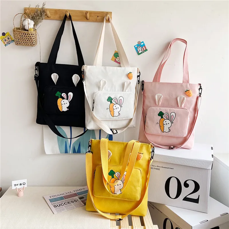 Ladies Shopping Bags Kawaii Rabbit Canvas Bag Shoulder Bag Female Reusable Large Capacity Shopper Bag