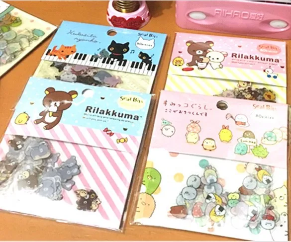 Cartoon Animal Sticker Package Cat Bear Diary Adhesive Paper Hand Account Decorative Stickers 80 Pcs