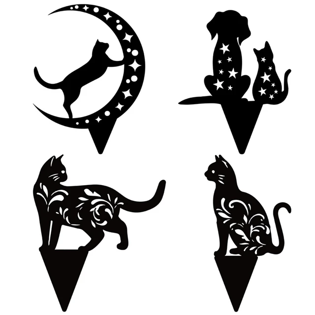 Macska Állat Sziluett Kert Kerti Tét Díszek Akril Art Üreges Fekete Dekorációk Otthoni Gyep Udvarra Kültéri Dekoráció