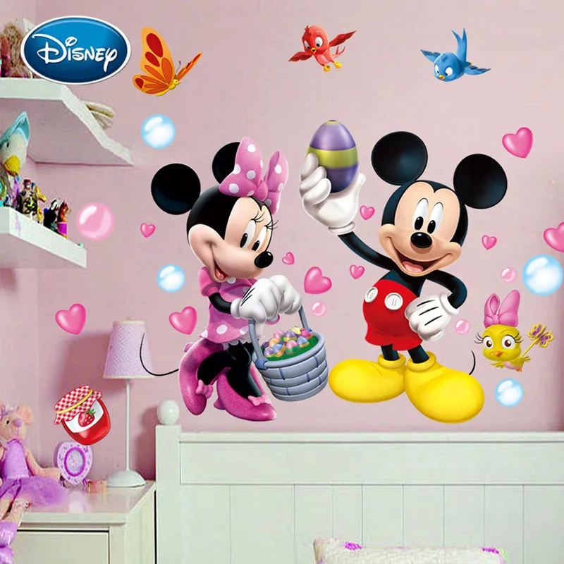 Дисней мультфильм Микки Маус Детская комната наклейки украшения спальни детский сад милые настенные наклейки могут быть удалены