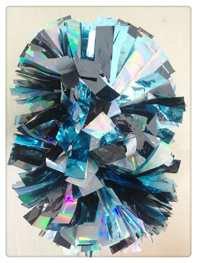 High Quality Game Pompoms, Cheerleader Pom Poms, PVC PET Lazer Pompons, Color Free Combination, 6"