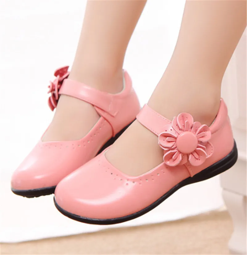 Модная обувь для девочек; кожаная однотонная детская обувь с цветочным рисунком для девочек; Мягкая Детская школьная обувь хорошего качества для танцев; Размеры 26-36 для девочек