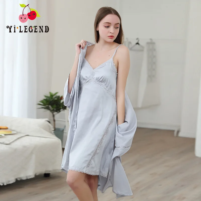 

Pajamas Female Spring Summer Long Sleeve Korean-style WOMEN'S Cardigan Thin Imitated Silk Fabric Women's Nightgowns & Sleepshirt