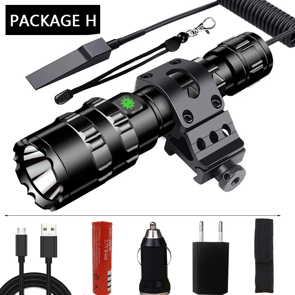 Option H Litwod Z401002 охотничий светодиодный фонарь 65000лм Мощный тактический фонарь Перезаряжаемый 18650 аккумулятор водонепроницаемый Скаут свет - Испускаемый цвет: Option H
