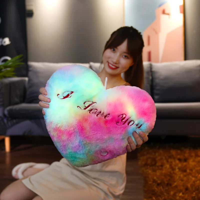 1pc 35CM Glowing Heart Shaped Plush Pillow Stuffed Decorate I LOVE