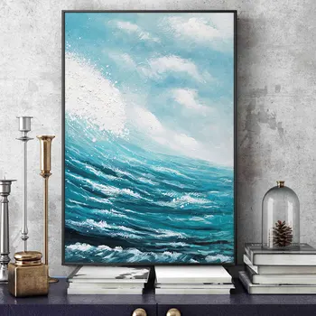 

Abstract Blue Sea Hand Painted Oil Paintings Mordern Landscape On Canvas Wall Art Water Pictures For Living Room Home Decoration