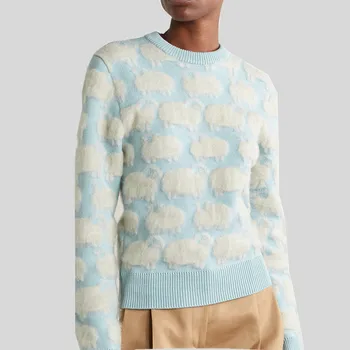 

2020 Women Sweaters Sheep Jacquard Autumn Winter Soft Confortable Blue Faux Mink Pullover Sweater Casual Warm Jumper