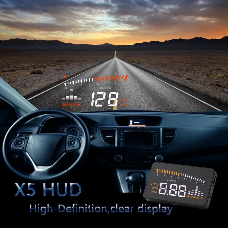 OBD OBDII Автомобильный дисплей на голову HUD X5 система Предупреждение о превышении скорости проектор лобовое стекло авто электронная сигнализация напряжения