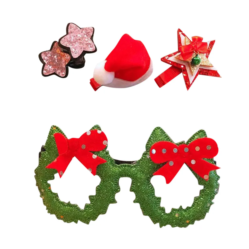 4Pcs/Set Sequins Christmas Hat Barrettes Set Xmas Party Hair Accessories Children Girls Hair Clips Baby Girl Headbands Hairpins - Цвет: C
