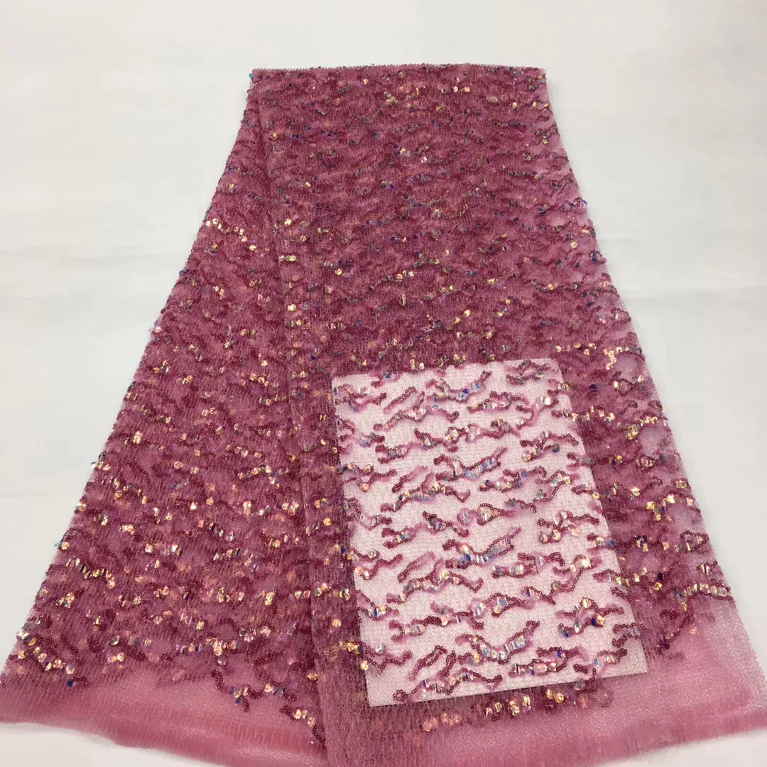 

Beautiful African Embroidered Lace Fabric, French Mesh Lace With Sequined Sequin 5 Size Evening Dress XX4355