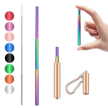 

Telescopic Metal Drinking Straw Collapsible Reusable Straw Portable Stainless Steel Straw with Case and Brush for Travel Outdoor