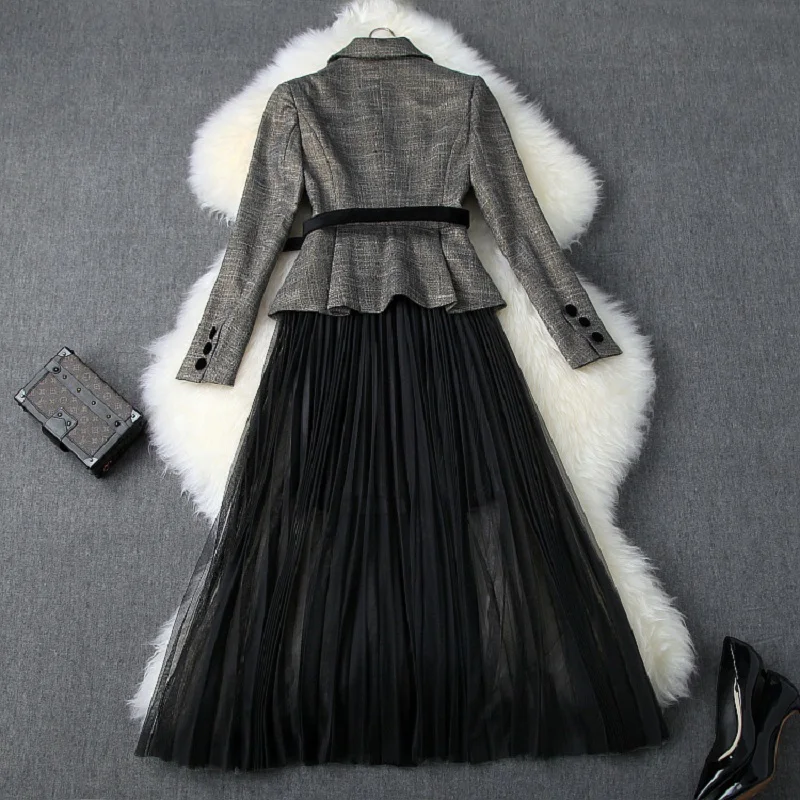 Подиум Новое превосходное качество осеннее офисное женское платье женское элегантное платье повседневное лоскутное платье с длинными рукавами зимнее