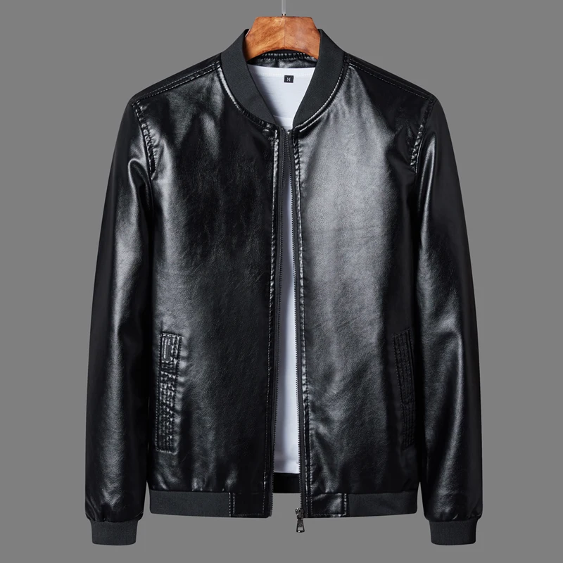 Осенне-зимнее мужское кожаное пальто корейские приталенные кожаные куртки размера плюс 8XL модная повседневная верхняя одежда для мужчин мотоциклетная куртка - Цвет: Черный