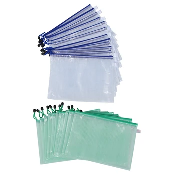

24 Pcs A4 Paper Gridding Zipper Closure Files Bags Folders ,White & Green