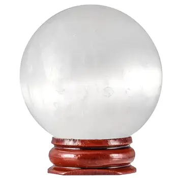 

TUMBEELLUWA 1.69''-2.16'' Natural Selenite Healing Crystal Gem Stone Ball Divination Sphere Sculpture Figurine with Wood Stand