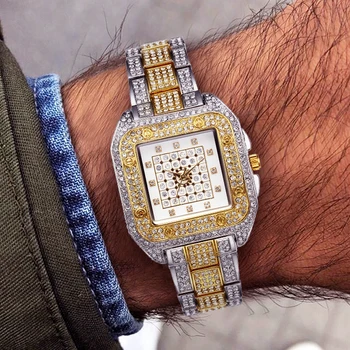 

MISSFOX Square Men's watches Luxury Brand White Dial Two Tone Gold Watch Water Resistant Classic Tank Quartz Business Wristwatch