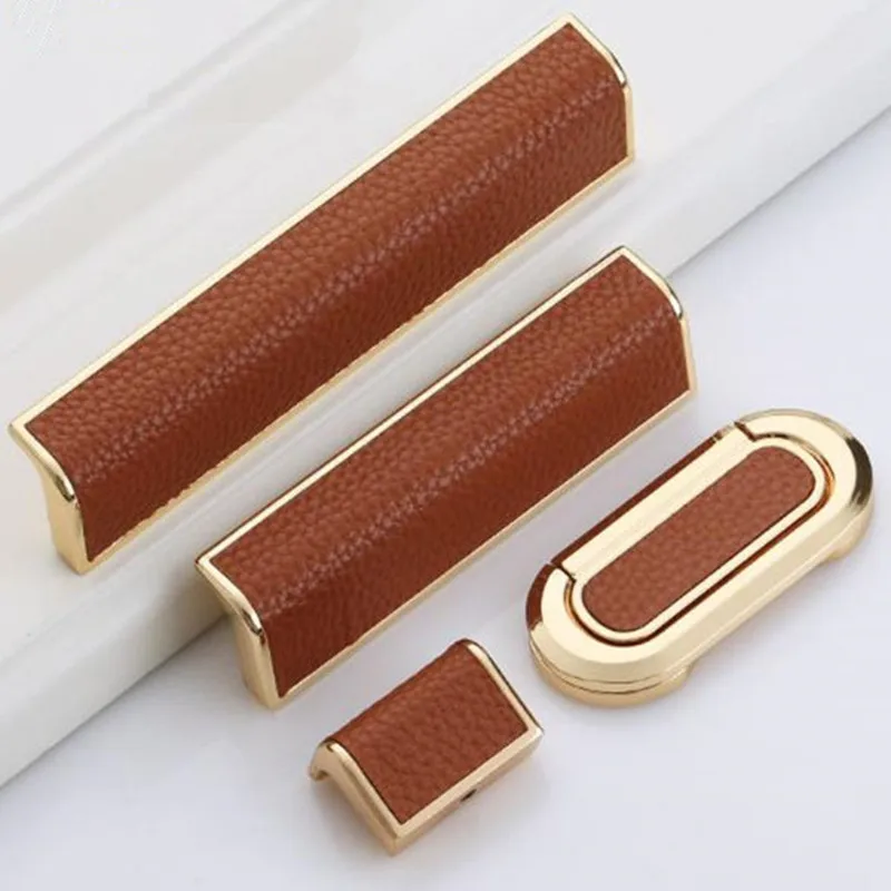   2pcs free shipping hollow design Furniture Handle aluminum Kitchen Cabinets Pulls cupboard leather handle  