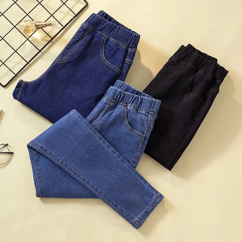Skinny Jeans Woman Ankle length Button Softener Pencil Pants black blue 5Xl | Женская одежда