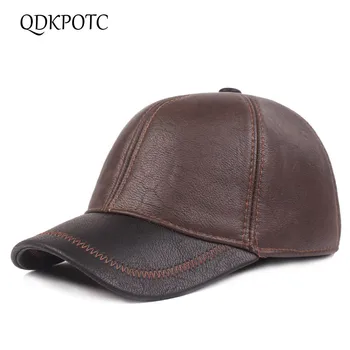 

QDKPOTC PU Leather New Men Baseball Caps Autumn Winter Middle And Old aged Ear Protection Keep Warm Cap Travel Leisure Dad Hat