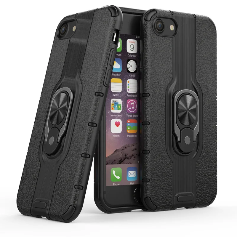 

For IPhone 7 Case Metal Ring Back Cover For IPhone 8 7 Plus 8 Plus Soft Silicon + Hard Matte Process Armor Heavy Protective Case